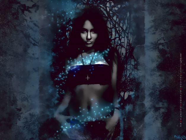 Обои картинки фото календари, фэнтези, девушка, взгляд, сияние, крест, calendar, 2020