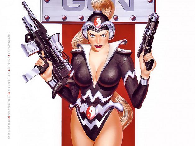 Обои картинки фото календари, фэнтези, оружие, 2020, calendar, фон, белый, девушка, взгляд