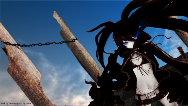 Обои картинки фото аниме, black rock shooter, девочка, шрамы, оружие