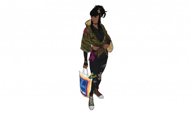 Обои картинки фото рисованное, люди, девушка, куртка, сумка