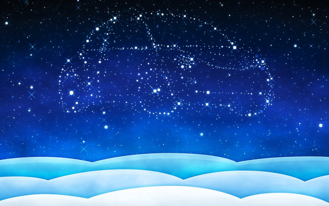 Обои картинки фото рисованное, vladstudio, снега, звезды, машина, созвездие