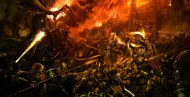 Обои картинки фото видео игры, mummy online, замок, огонь, битва, войска, люди