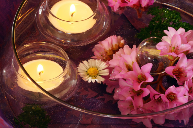 Обои картинки фото разное, свечи, пламя, цветы