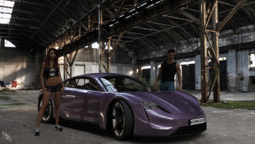 Картинка 3д+графика люди-авто мото+ people-+car+ +moto девушка взгляд фон парень