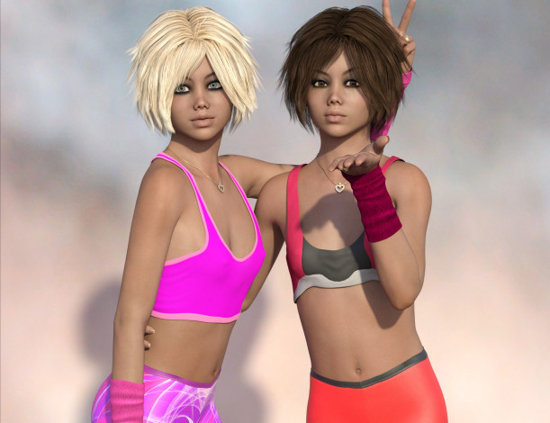 Обои картинки фото 3д графика, люди , people, взгляд, девушки, фон