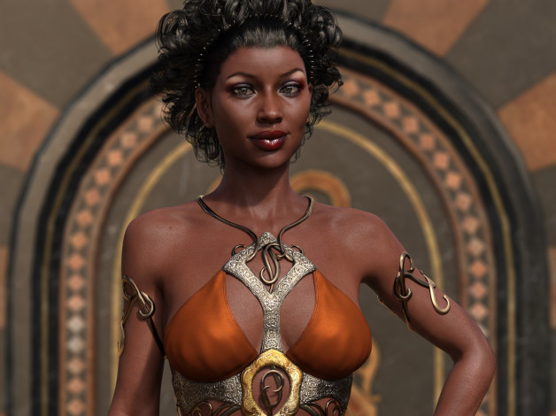 Обои картинки фото 3д графика, фантазия , fantasy, девушка, взгляд, фон