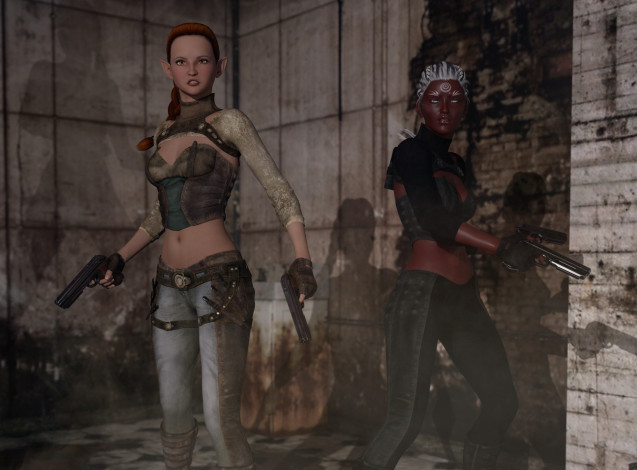 Обои картинки фото 3д графика, эльфы , elves, оружие, взгляд, фон, эльфийки