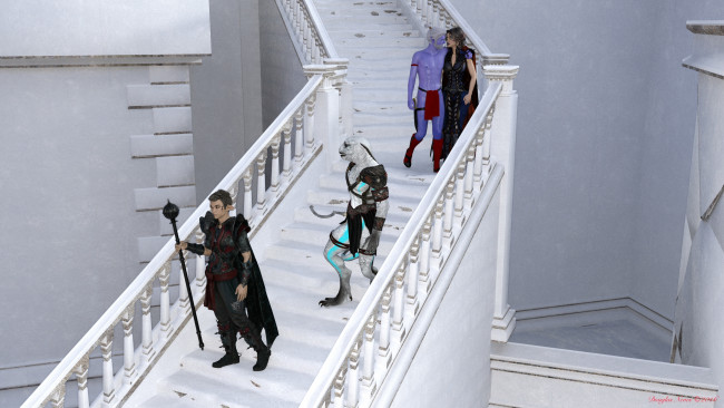 Обои картинки фото 3д графика, фантазия , fantasy, девушки, взгляд, фон, существо