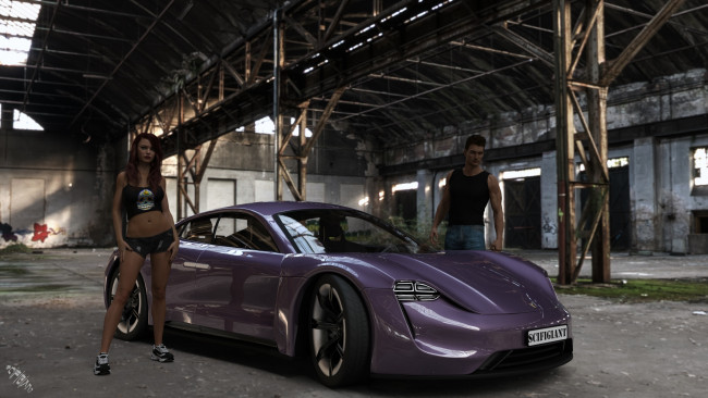 Обои картинки фото 3д графика, люди-авто, мото , people- car ,  moto, девушка, взгляд, фон, парень