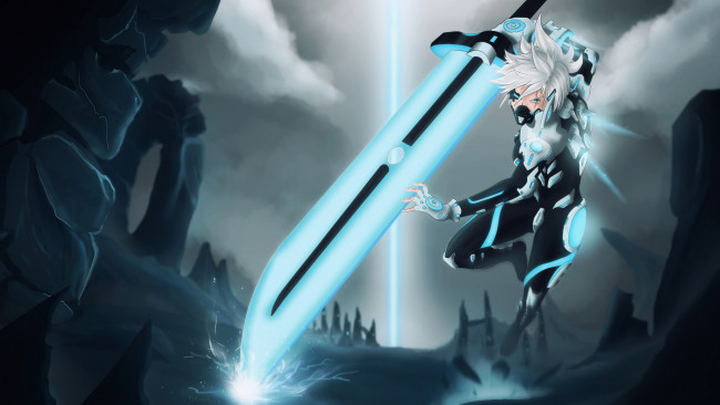 Обои картинки фото видео игры, league of legends, маска, меч, фон, девушка, униформа, riven