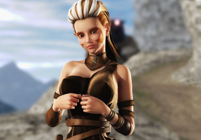 Обои картинки фото 3д графика, эльфы , elves, эльфийка, взгляд, фон