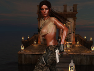 Картинка 3д+графика фантазия+ fantasy девушка взгляд фон оружие