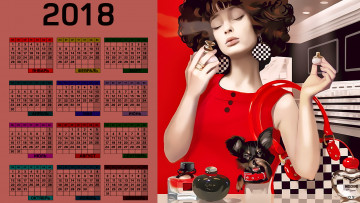 Картинка календари рисованные +векторная+графика духи собака женщина
