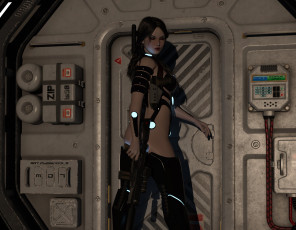 Картинка 3д+графика фантазия+ fantasy взгляд девушка оружие фон