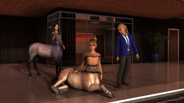 Картинка 3д+графика фантазия+ fantasy кентавр фон взгляд девушка