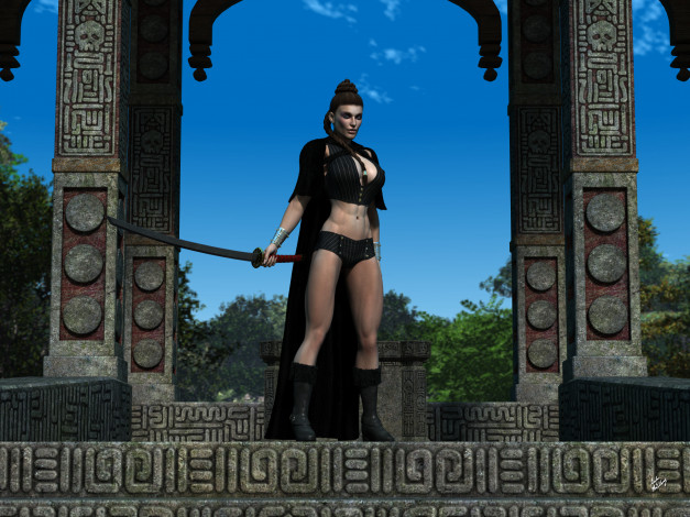 Обои картинки фото 3д графика, фантазия , fantasy, фон, взгляд, девушка