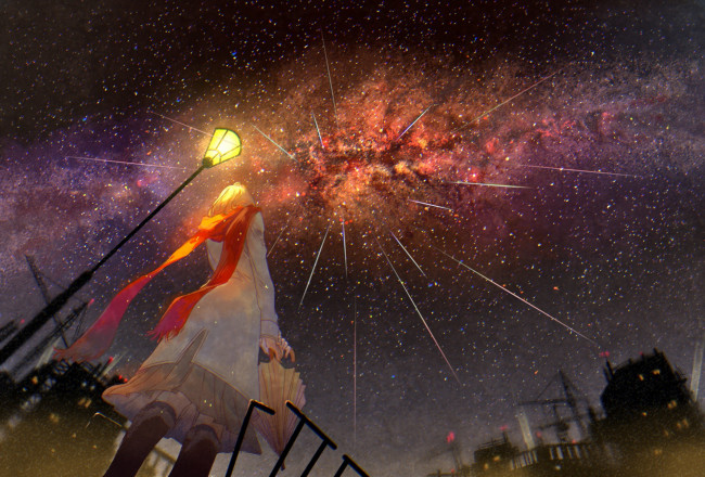 Обои картинки фото аниме, город,  улицы,  интерьер,  здания, девушка