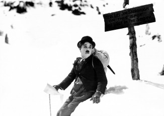 Картинка кино+фильмы the+gold+rush чарли чаплин трость снег табличка