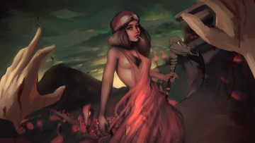 Картинка фэнтези девушки девушка фон взгляд сигарета посох