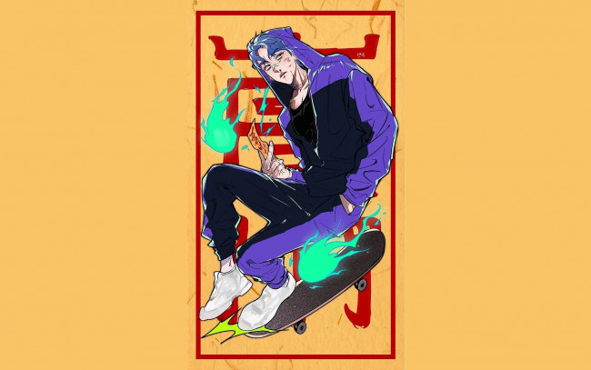 Обои картинки фото рисованное, люди, ван, ибо, скейт, талисманы, знаки