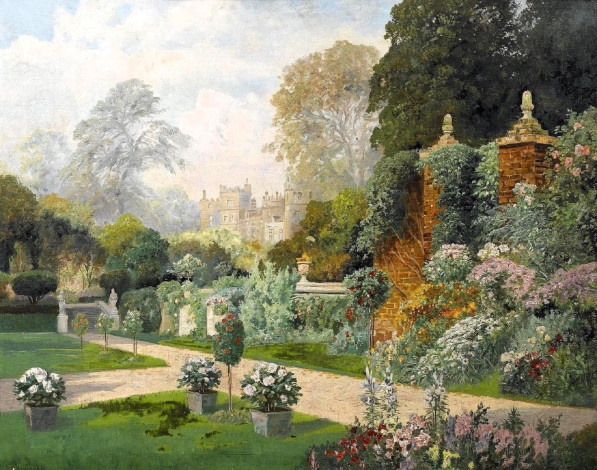 Обои картинки фото рисованное, alois arnegger, сад, дорожки, замок