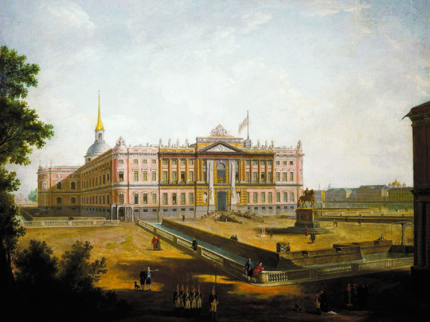 Обои картинки фото рисованное, фёдор алексеев, здание, двор, люди