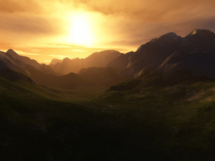 Картинка 3д графика nature landscape природа закат горы