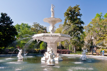 Картинка города фонтаны фонтан usa сша savannah небо