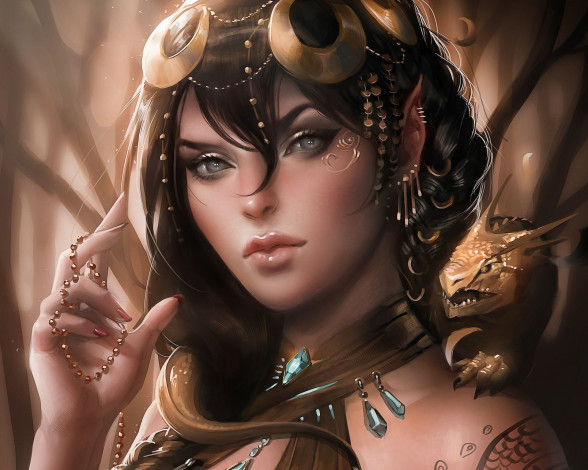 Обои картинки фото фэнтези, красавицы, чудовища, девушка, дракон