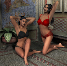 Картинка 3д графика people люди бикини стена девушки