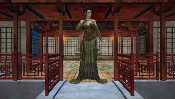 Картинка 3д графика people люди девушка платье дом