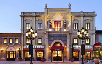 Картинка города здания дома ресторан фонари