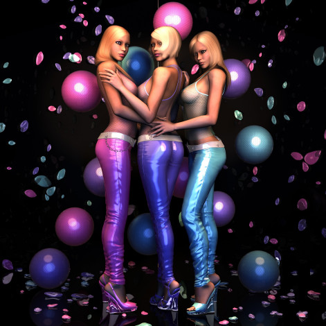 Обои картинки фото 3д, графика, people, люди, лепестки, шары, девушки