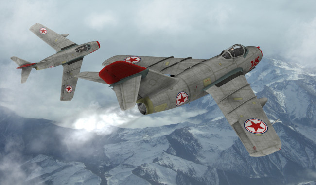 Обои картинки фото авиация, 3д, рисованые, graphic, полет, самолеты, миг-15