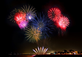 Картинка разное салюты +фейерверки ночь фейерверк