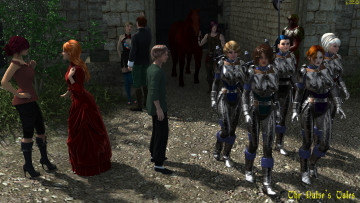 Картинка 3д+графика фантазия+ fantasy девушки взгляд фон оружие люди