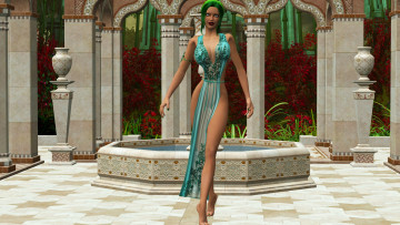 Картинка 3д+графика люди+ people девушка замок фон взгляд