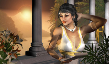 Картинка 3д+графика люди+ people девушка горы цветы закат фон взгляд