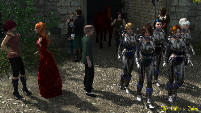 Обои картинки фото 3д графика, фантазия , fantasy, девушки, взгляд, фон, оружие, люди