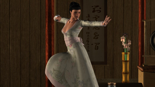 Обои картинки фото 3д графика, люди , people, цветы, поза, фон, взгляд, девушка