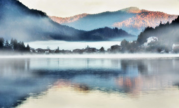 Картинка природа реки озера озеро горы туман