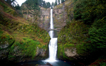 Картинка природа водопады мостик вода поток