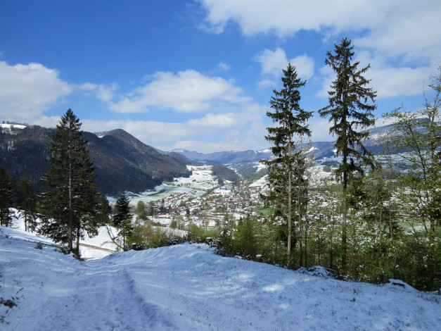Обои картинки фото города, - пейзажи, дома, лес, снег, горы