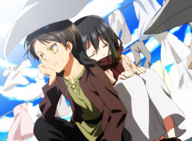 Обои картинки фото аниме, shingeki no kyojin, девушка, взгляд, фон