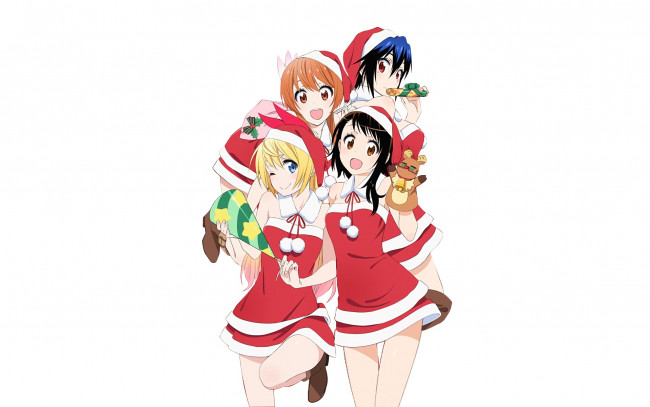 Обои картинки фото аниме, nisekoi, фон, взгляд, девушки