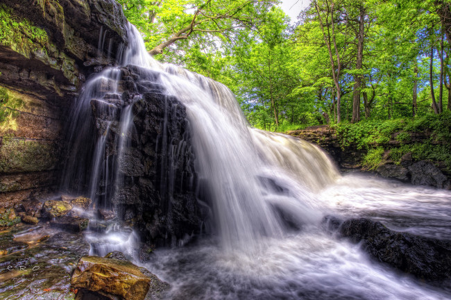 Обои картинки фото природа, водопады, река, лес, водопад