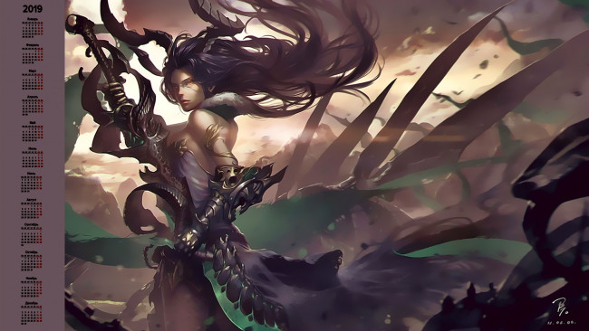 Обои картинки фото календари, фэнтези, девушка, оружие