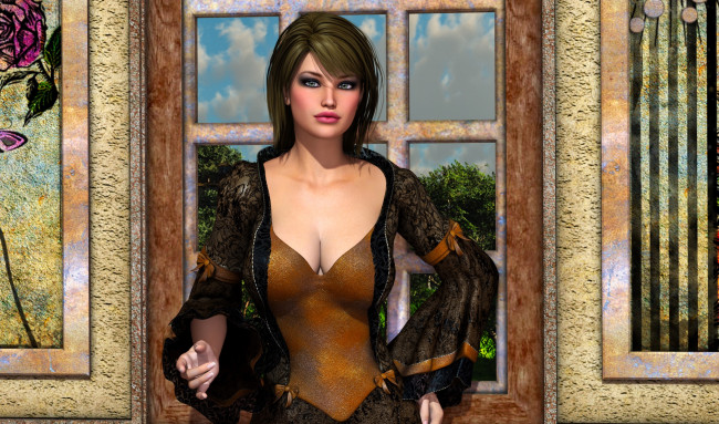 Обои картинки фото 3д графика, люди , people, фон, взгляд, девушка