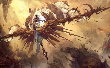 обоя фэнтези, роботы,  киборги,  механизмы, крылья, механика, девушка