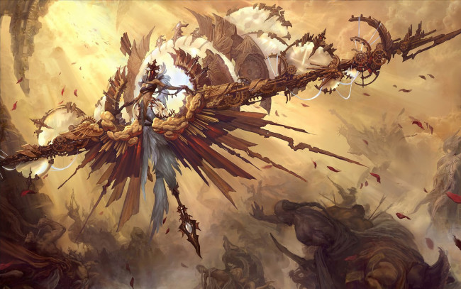 Обои картинки фото фэнтези, роботы,  киборги,  механизмы, крылья, механика, девушка